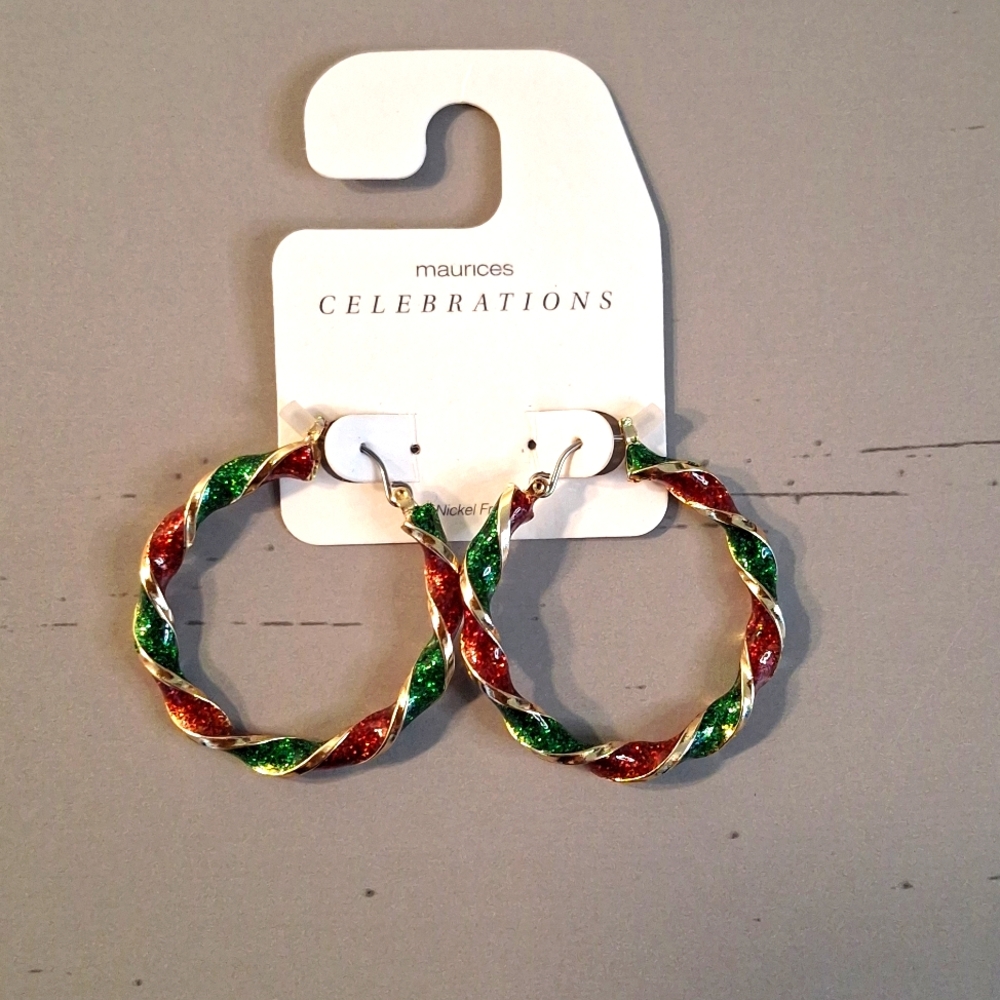 Maurices Twisted Red & Green Hoop  Earrings